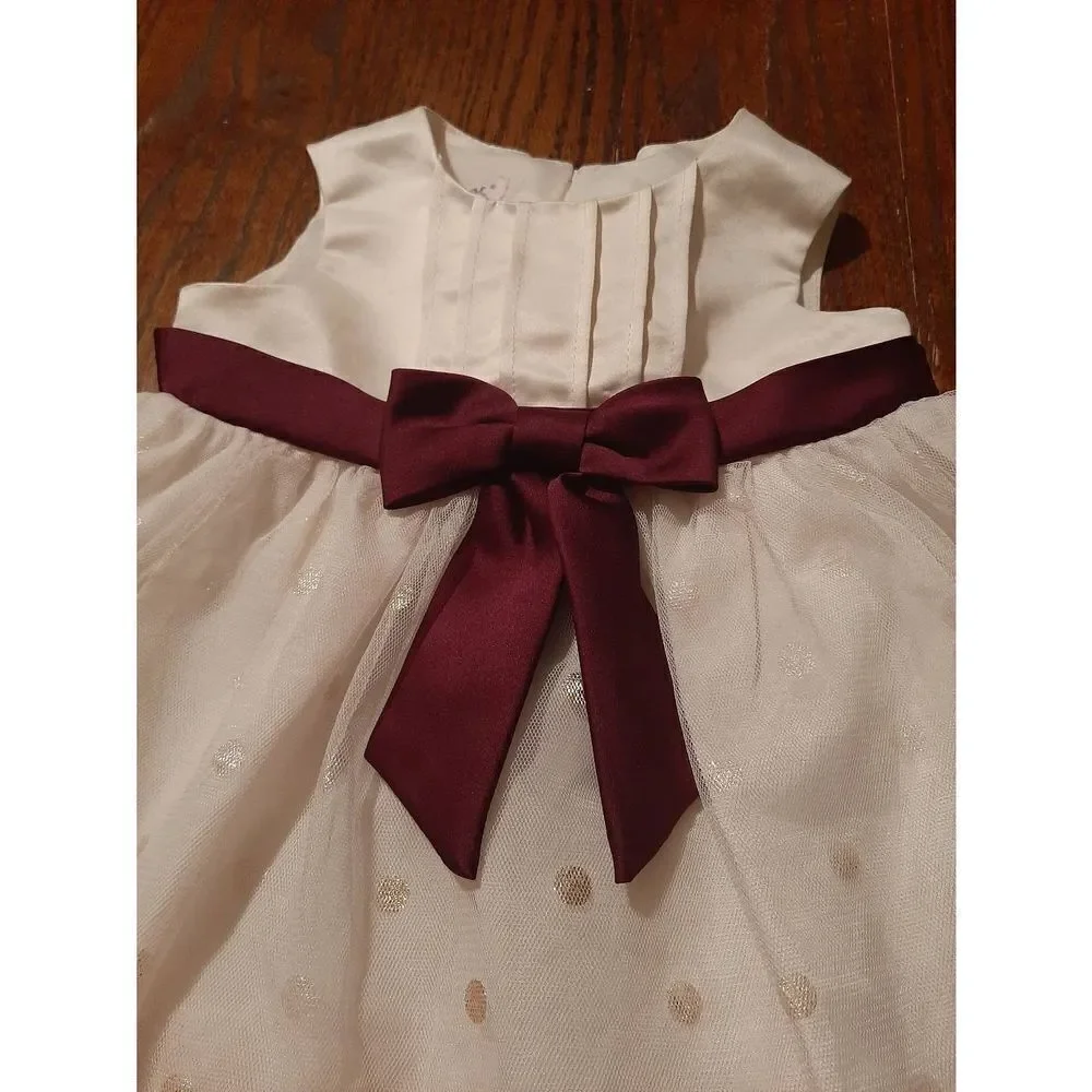 18 Month Katie M Ivory Cream Maroon Gold Formal Holiday Picture Wedding Dress